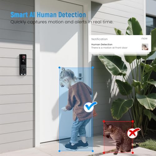 1080p Smart Wireless Doorbell Camera, Ai Human Detection,Real-Time Alerts, Night Vision in Full Color, 2-Way Audio, Battery Powered, Cloud Storage Service (Sold Separately), 2.4Ghz WiFi Only - Image 4