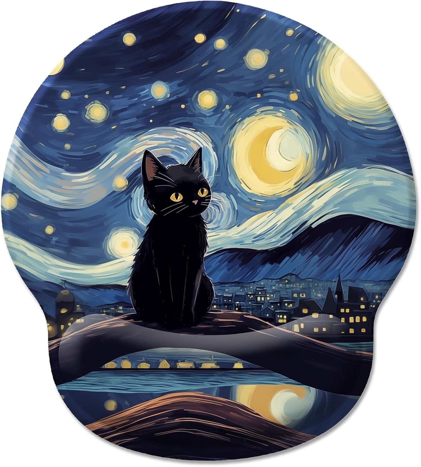 Black Cat Ergonomic Mouse Pad Wrist Support, Starry Night Gel Mouse Pads with Wrist Rest, Cute Computer Mousepad for Desk with Non-Slip PU Base, Comfortable Mouse Pad Office Desk Accessories - Image 9