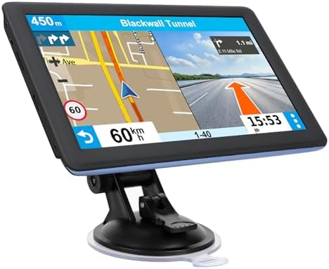 GPS Navigator for Car Truck RV, Latest 2025 Map, 7 inch Touch Screen Real Voice Spoken Turn-by-Turn Direction Reminding Navigation System for Cars, Vehicle GPS with Speed and Red Light Warning (Blue)